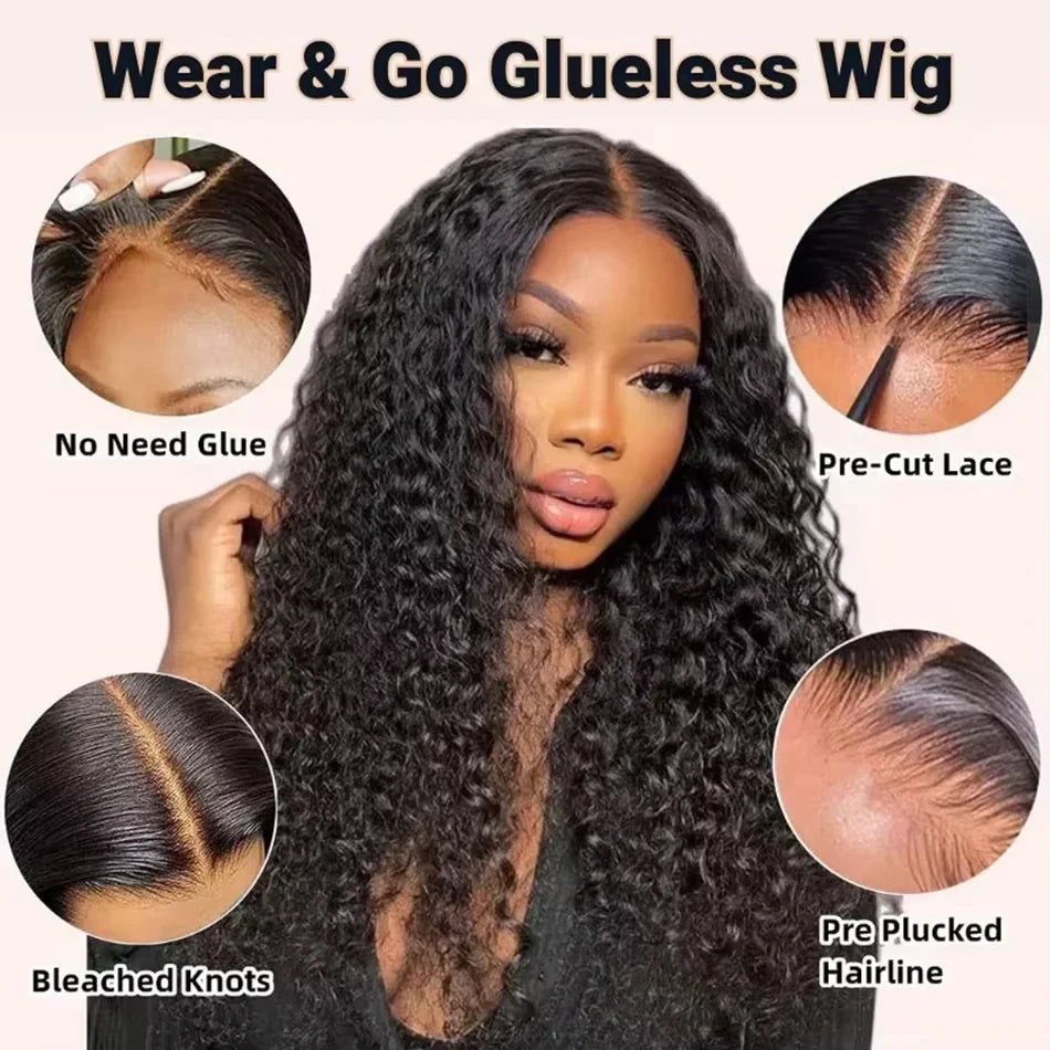 5x7 Glueless Wig Human Hair Ready to Wear and Go Glueless Wigs for Women Pre Cut 13x4 Deep Kinky Curly Lace Front Wig Brazilian