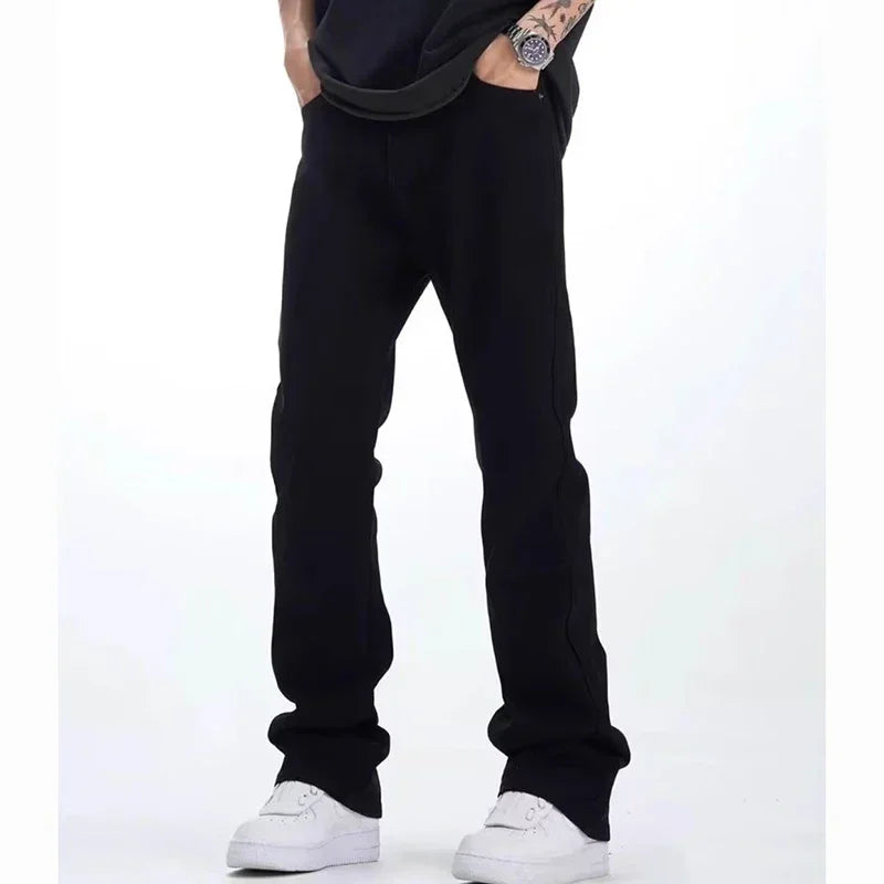 Man Solid Color Loose Fit Jeans Unisex 2025 Spring Summer New Pants American Casual Fashion Slimming Micro Flared Trousers Style