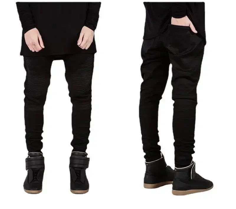 Men Washed Distressed Jeans Pencil Pants Mid Waist Denims Vintage Pockets Button Zipper Fly Streetwear Ankle Length Trousers