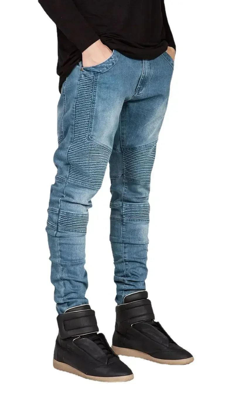 Men Washed Distressed Jeans Pencil Pants Mid Waist Denims Vintage Pockets Button Zipper Fly Streetwear Ankle Length Trousers