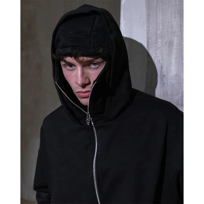 2025 Men's and Women's Balaclava Y2K Gothic Harajuku Winter Fashion Double Hooded Sportswear Men's Hooded Mask Zipper Sportswear
