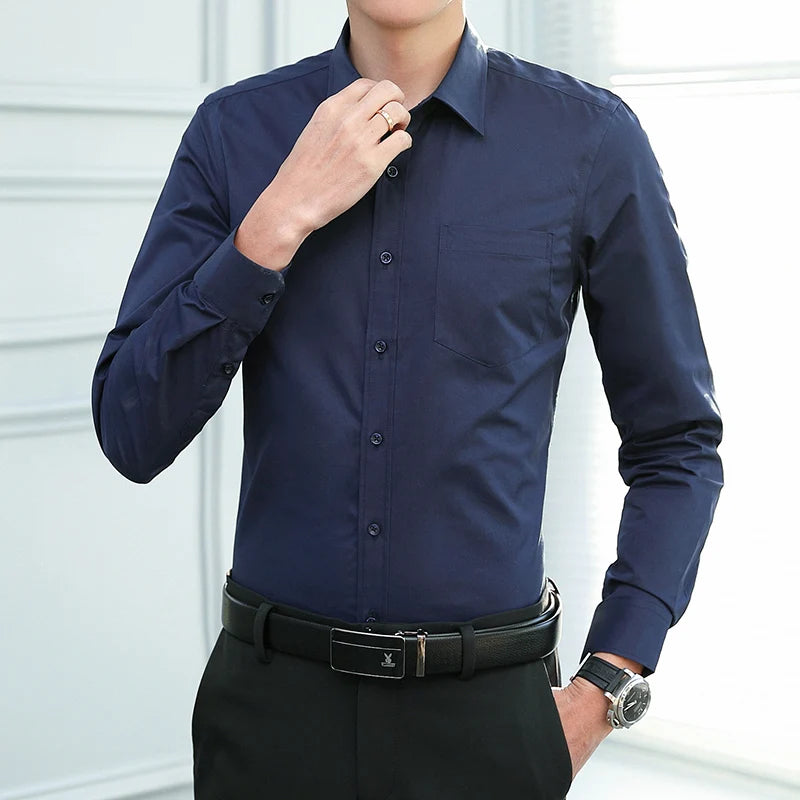 Brand Clothing High Quality Spring Summer Men's Long Sleeve Business Dress Shirt Formal Office Button Down Blue Casual Blouse