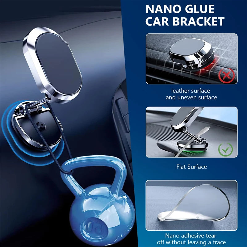 Aluminum Alloy Folding Magnetic Car Phone Holder 360° Rotation Magnetic Cell Phone Holder Bracket Magnetic for All Smartphone