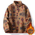 Autumn Winter Men's FleeceThicken Stand Collar Sweater Printed Knit Sweater Base Pullovers Printing Hoodie