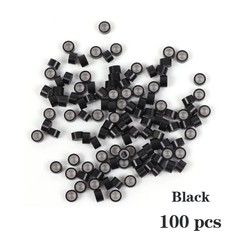 100Pcs Micro Rings Tubes Micro Rings Links Beads For Tip Hair Extension Tools Black Brown Microchip Reforzado Para Extensiones