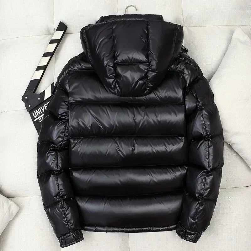 New Fashion Men Shiny Puffer Jackets Man Hooded Casual White Duck Down Coats Quality Male Outdoor Windproof Warm Jackets Size 4X