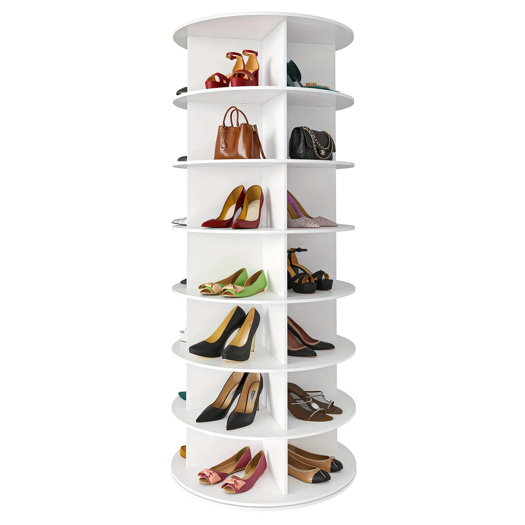 7-Tier Vertical Shoe Organizer Rack - 360° Spinning Tower | Foldable Space-Saving Storage for Home, Retail Store & Commercial