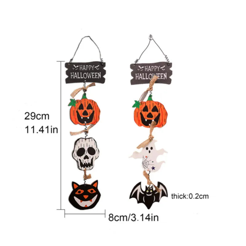 Halloween Wooden Decorations Pumpkin Bat Skeleton Ghost Pendant Hanging Ornament Wall Decor Horror Props Halloween Party Decor