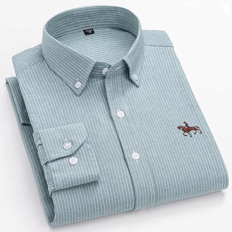 100% Pure Cotton Oxford Shirt For Men's Long Sleeve Casual Business Regular-Fit Formal Dress Shirts Social Blouse Male Clotheing
