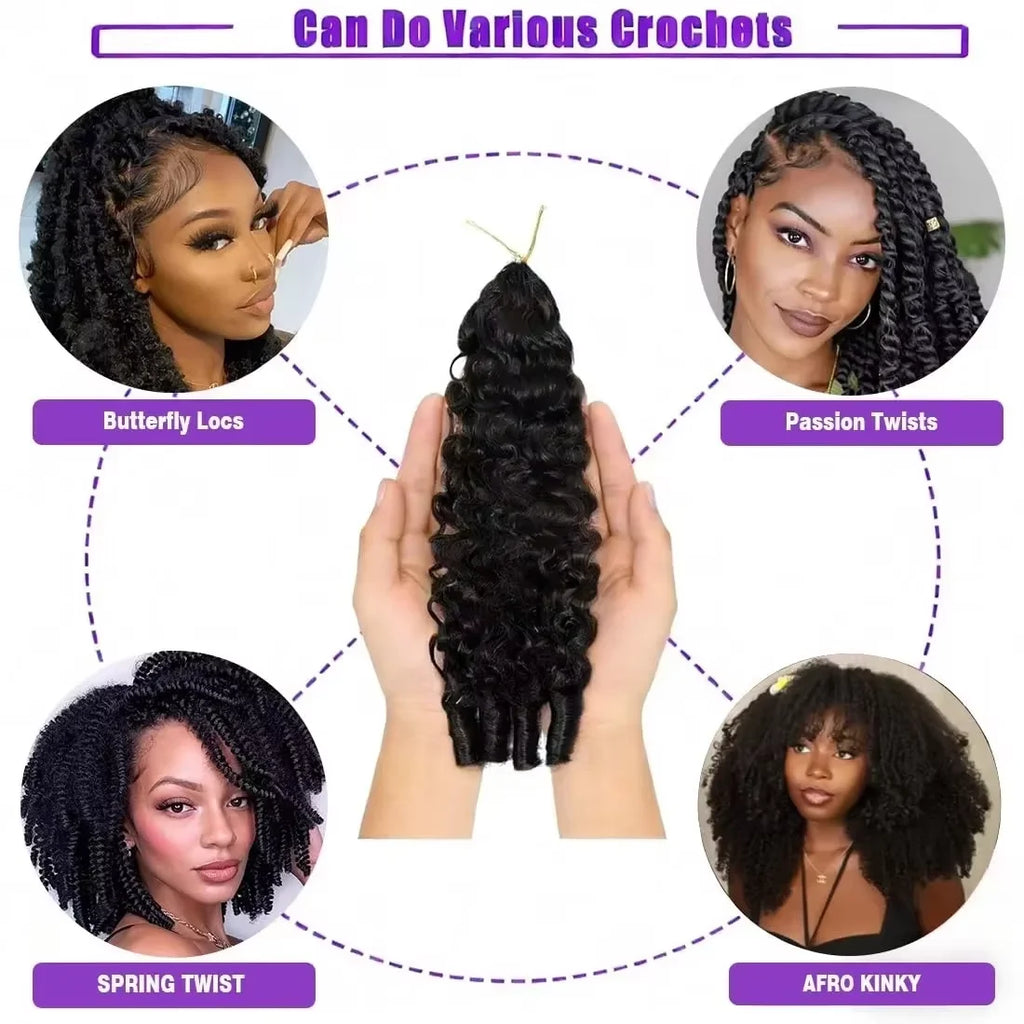 Slikwave Burmese Curly Knotless Pre-Separated Human Hair Crochet Real Water Wave Human Hair Extensions Natural Color For women
