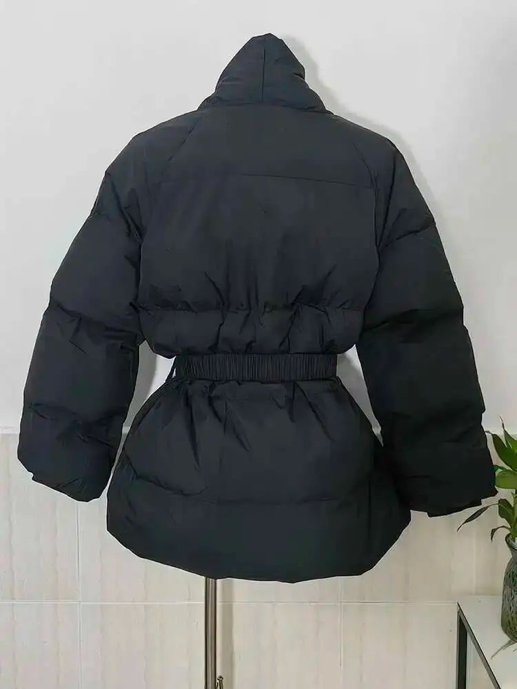 LANMREM Cotton Padded Coat With Belt Long Sleeves Big Size Solid Warm Jacket 2024 Winter New Female Fashion Streetwear 2Z288516