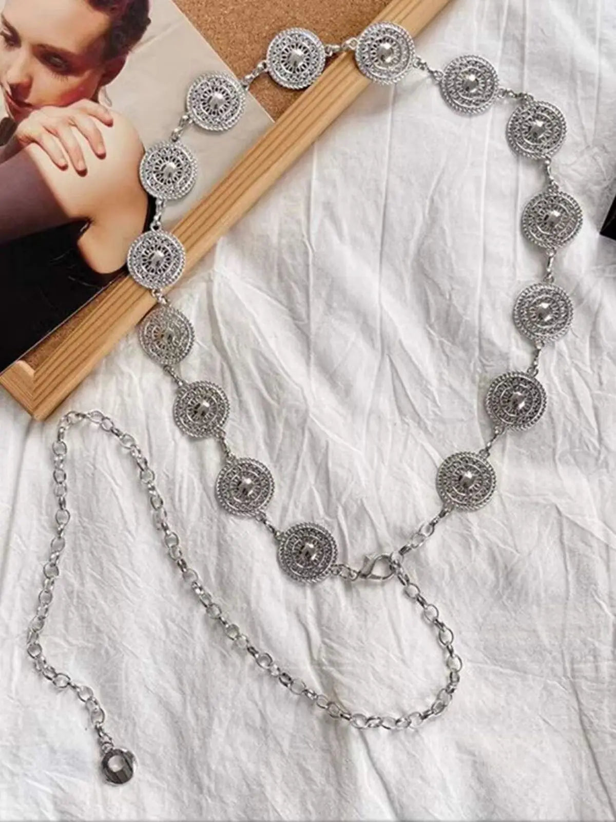 Women Steampunk Hollow Out Circle Shaped Waist Chain For Women, Design Artistic Alloy Belt For Dress, Elegant And Trendy Boho