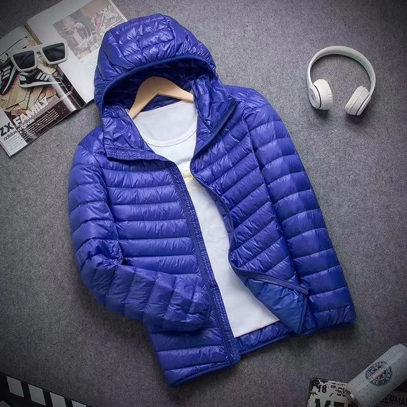 2026 0-10℃ Men's Winter Jacket Ultra Light Duck Down Jackets Portable Hooded Puffer Feather Thin Parkas Windproof Outerwear Coat