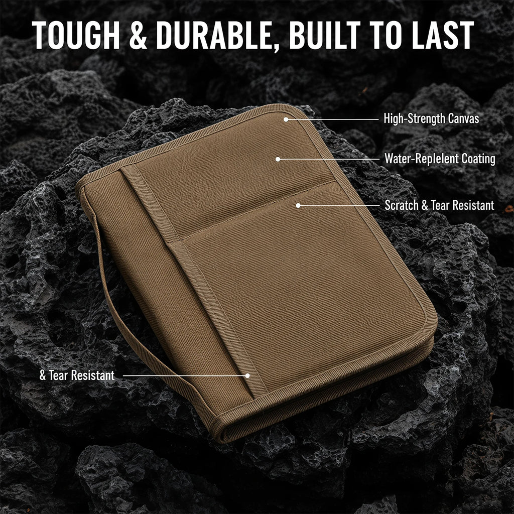 Tactical A5 Notebook Cover EDC Organizer Journal Case Zippered Sketchbook Waxed Canvas Cover with Pen Holder for Outdoor Hunting