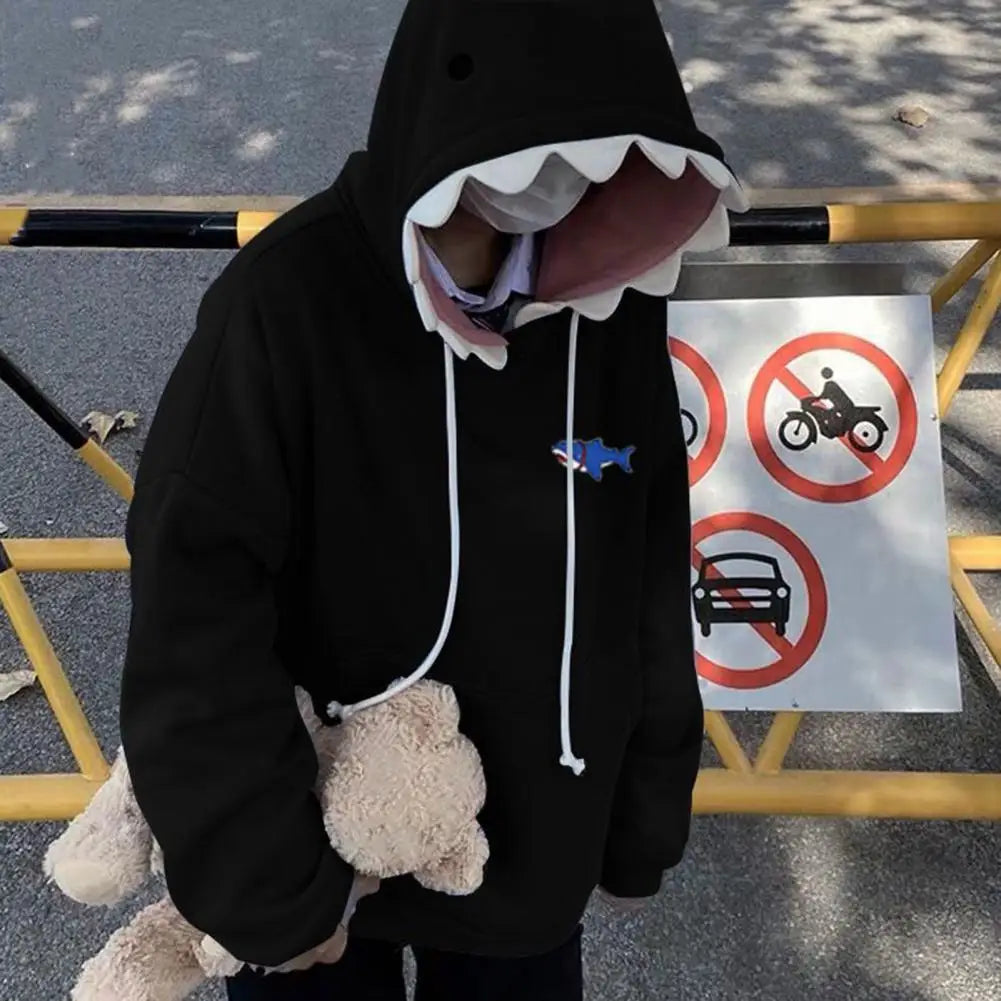 Men Shark Hoodie Winter Pullover Sweater Casual Pocket Long Sleeve Pull Female Solid Hooded Sweaters Trendy Couple's Pullovers