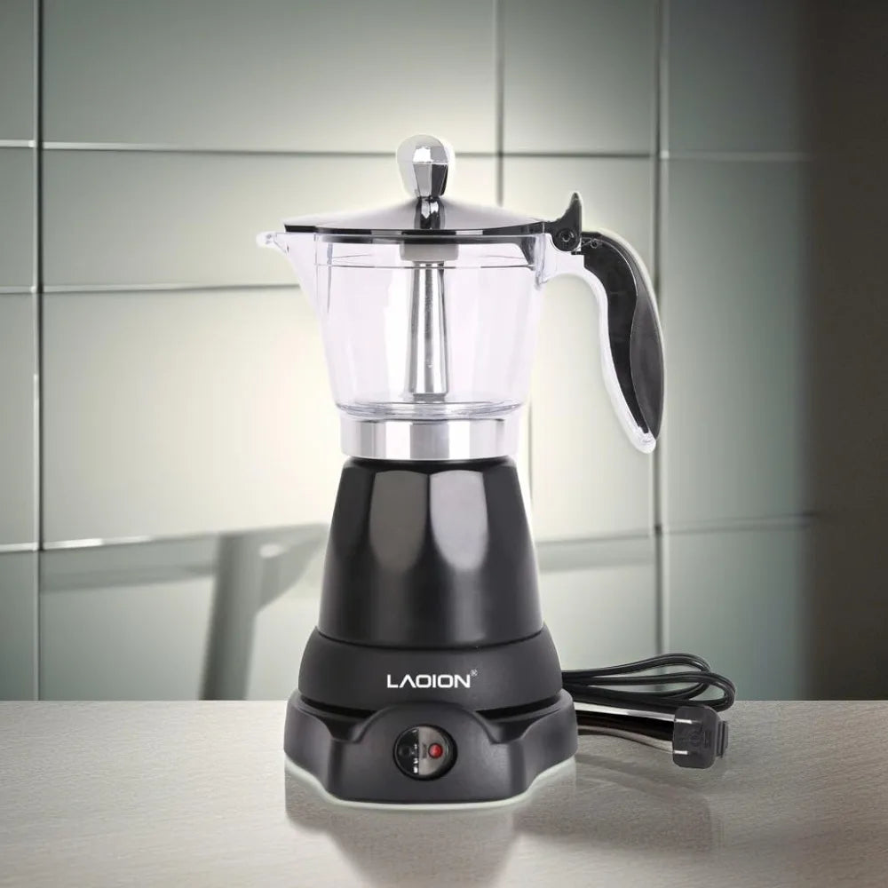 6 Cup Electric Espresso Coffee Maker Portable Moka Pot Detachable Base Overheat Protection Gift for Home Travel