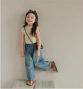 Humor Bear Girls’ Jeans Kids Clothing Summer Baggy Multi-pocket Elastic-waisted Long Jeans Wide-leg Pants Girls Pants