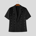 INCERUN Men's Shirt Mesh Patchwork Lapel Short Sleeve Menswear Clothing Streetwear See Through Party Fashion Tops For Man Camisa