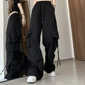 Women Korean High Waisted Slacks Lady Japanese 2000s Style Y2k Lace Up Cargo Trousers Female Yellow Pink Blue Black Joggers