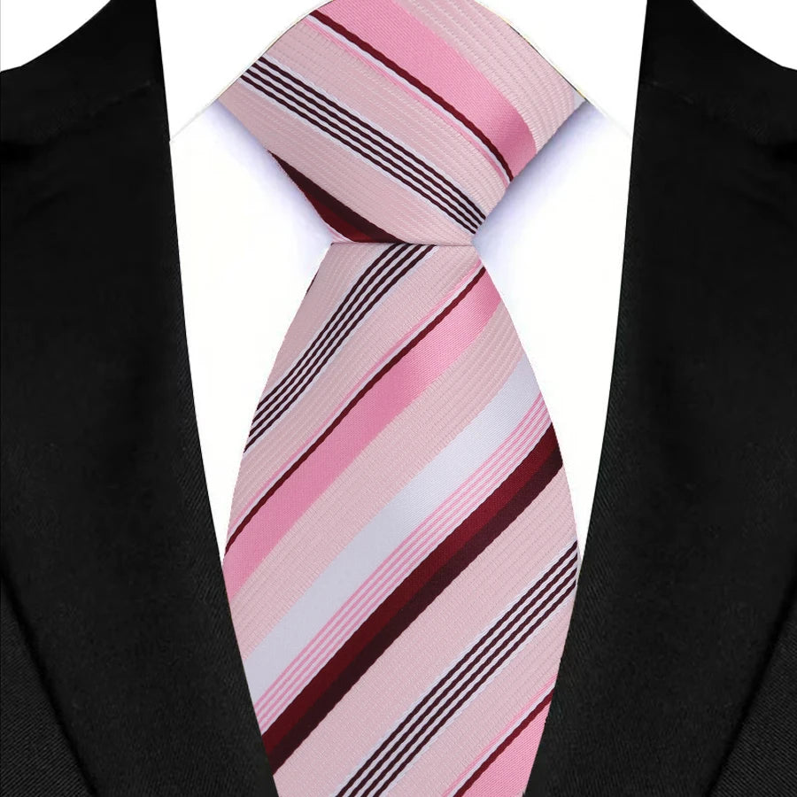 8cm New Men's Tie Brown Blue Red Printed Fashion Classic Polyester Stripes Necktie For Designer Business Wedding Accessory Gift