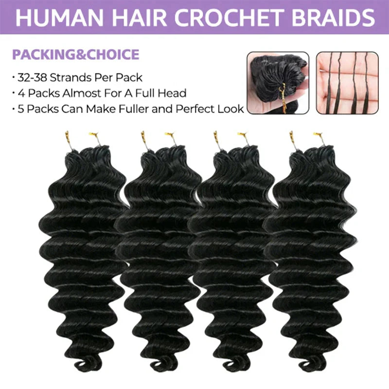 12A Knotless Pre Separated Body Wave Feather Crochet Human Hair Real Hair Extensions For Braiding Twist Feather Line For Women Extensions Wigs Miracle Knots Braiding Hair Extensions Materials Bouncy Water Waves Crochet Human