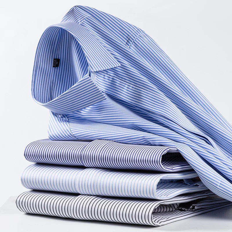 New in Shirt Plus Size ModaL Elastic Striped Long-Sleeve Shirts for Men Slim Fit Formal Plain Shirt Wrinkle Free Office Clothes