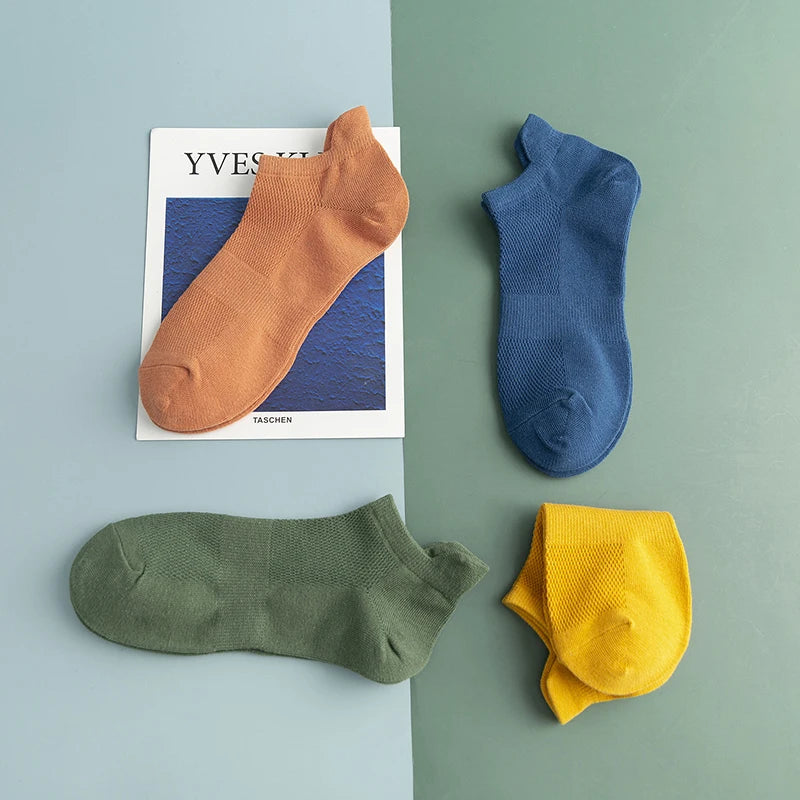 5 Pairs High Quality Men Cotton Breathable Fashion Colorful Leisure Boat Sock Short Sock Solid Color Socks For Male Ankle