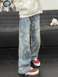 High Street Floral Jacquard Embroidered Baggy Jeans For Man Y2K Vintage Straight Denim Pants Hip Hop Fashion Curved Jean