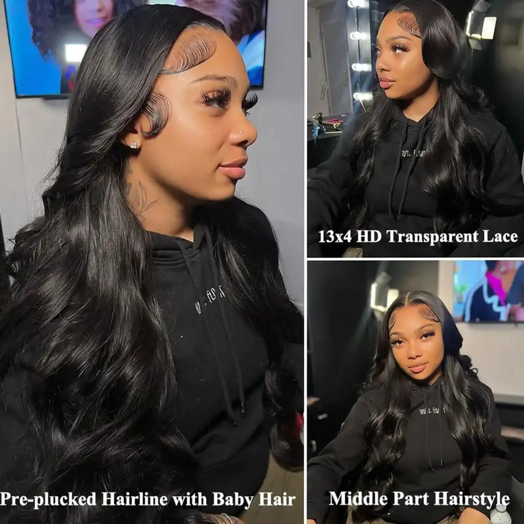 Brazilian Body Wave Human Hair Wigs 13x6 13x4 HD Transparent Lace Front Wig Natural Black Pre Plucked Hairline Lace Frontal Wig