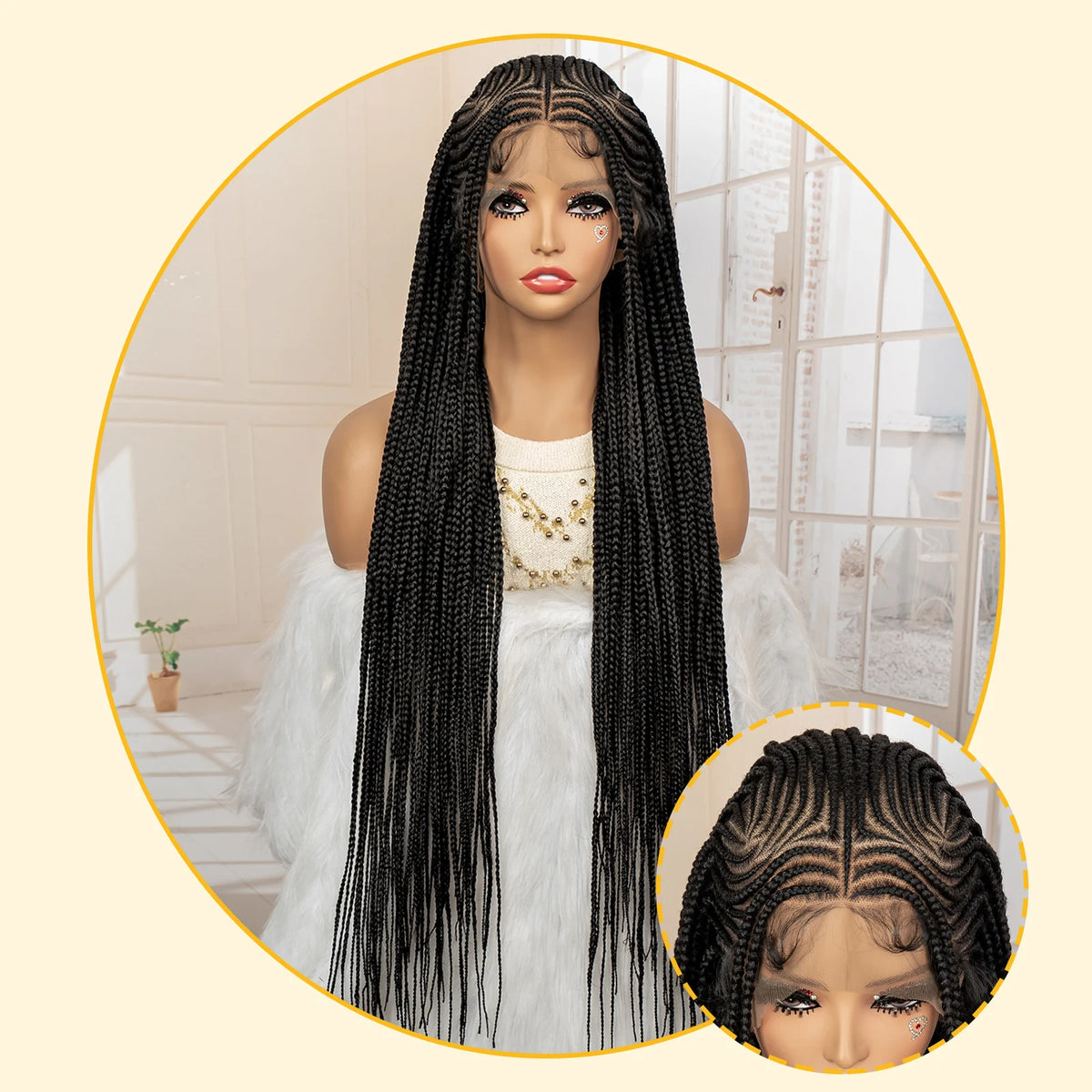 African Braided Hair Wigs Synthetic Full Lace Cornrow Knotless Box Braiding Wigs for Black Women Lace Frontal Crochet Braids Wig
