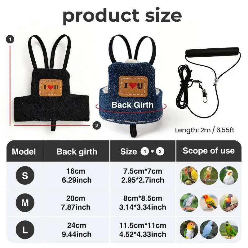 New Cowboy Parrot Flying Harness Comfortable Safety Bird Harness Vest Small Medium Parakeet Outdoor Flying Training Rope Leash