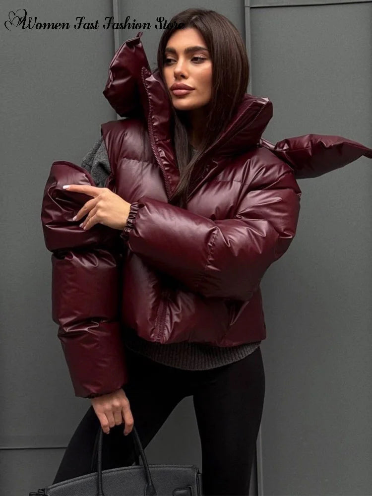 Detachable Sleeve Hooded Quilted Jackets 2026 Winter Ladies Solid 2-in-1 Zippers Waistcoat Cotton Coats Women's Warm Outwear
