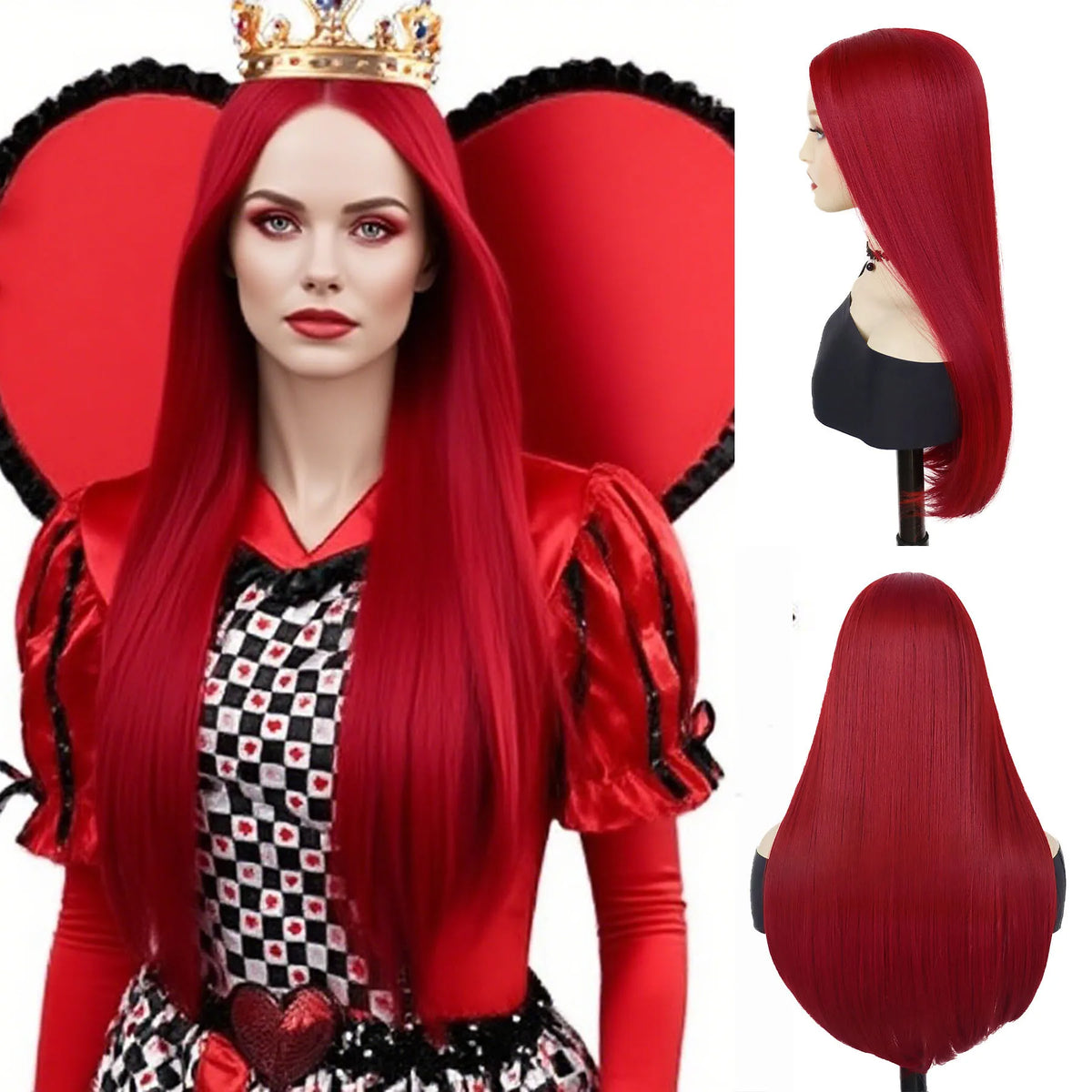 Synthetic Long Red Wig Straight Queen of Hearts Adult Halloween Costume Wigs for Women Sally Cosplay Nightmare Before Christmas