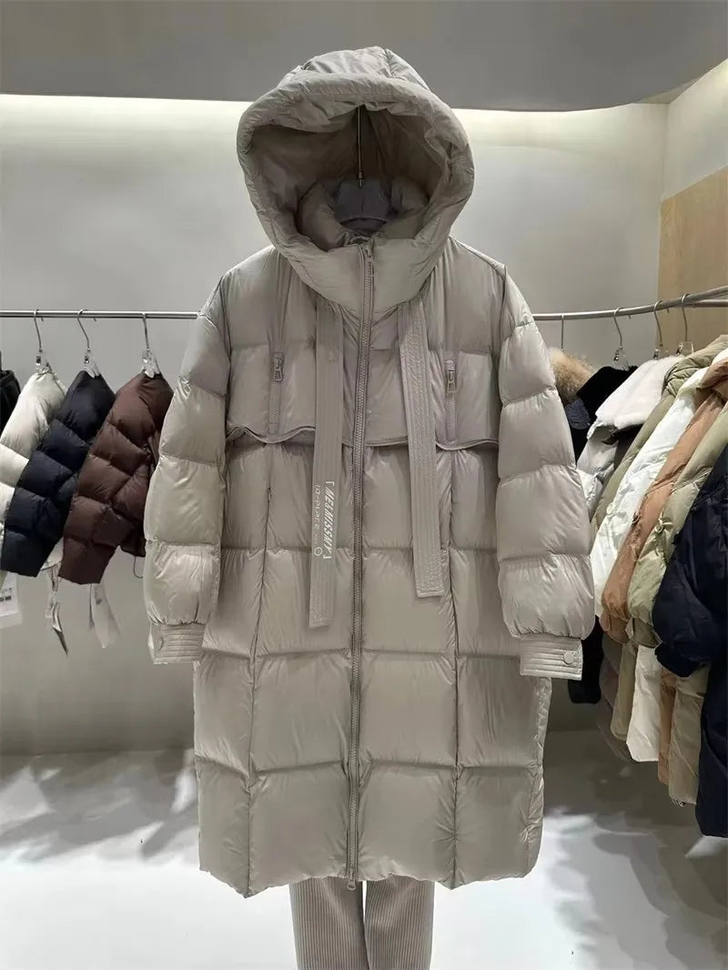 пуховик женский зимний Warm Winter Women Coat Long Jacket Korea Oversized Loose Hooded Coats Female Casual Long Overcoat 다운패딩