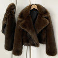 OFTBUY Faux Fur Jacket Women Fashion Vintage Turn-Down Collar Coat Long Sleeve Fur Coat Eco-friendly Autumn Winter Streetwear