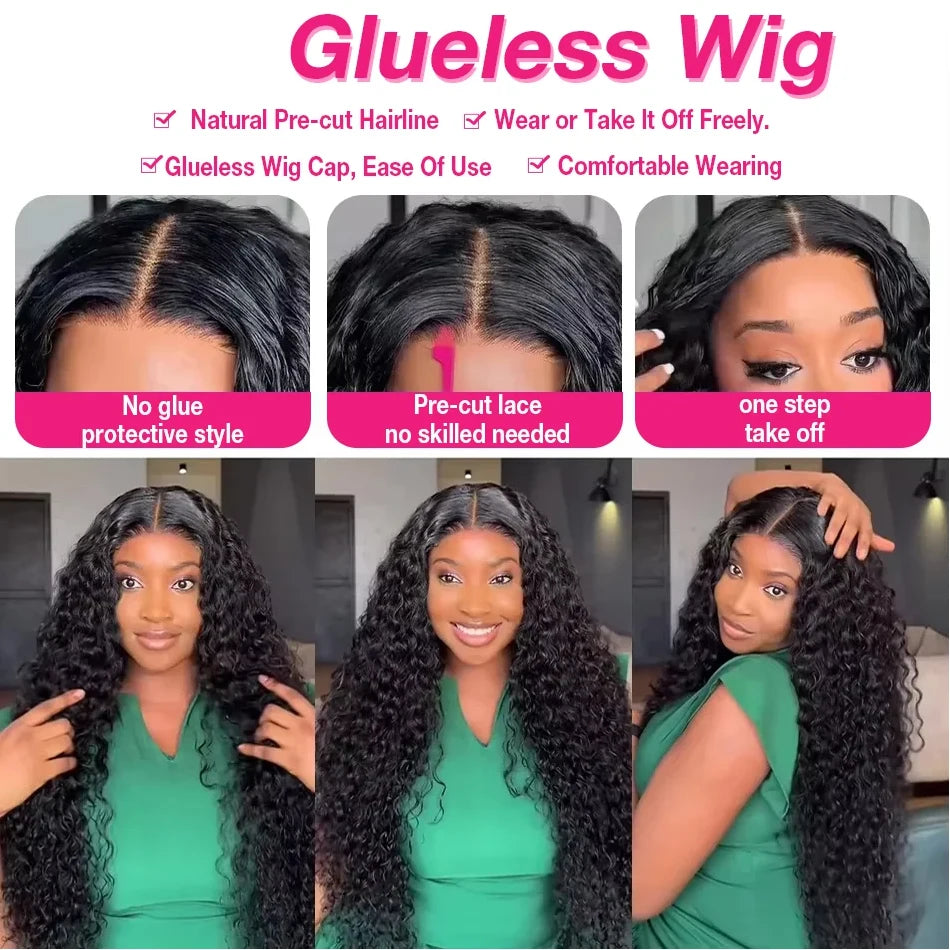 Wear and Go Glueless Wigs Deep Wave Human Hair Pre Plucked 13x4 Wet and Wavy Kinky Curly Lace Frontal Wigs For Women 250%