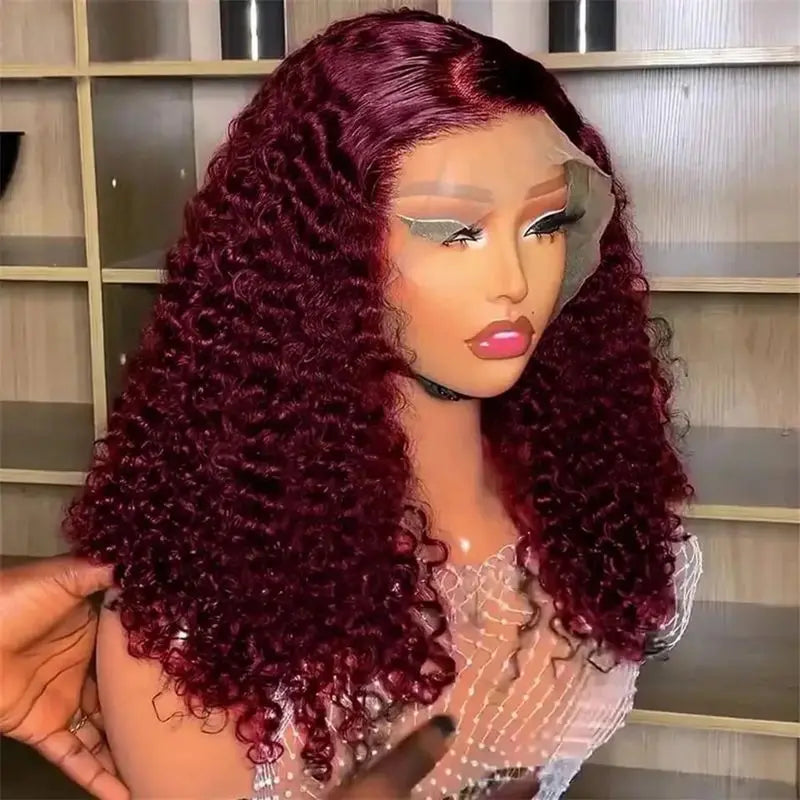 99J Red Burgundy Color Short Bob Cut Jerry Curly Synthetic 13X4X1 Lace Front Synthetic Wig For Women Preplucked Bleach Knots