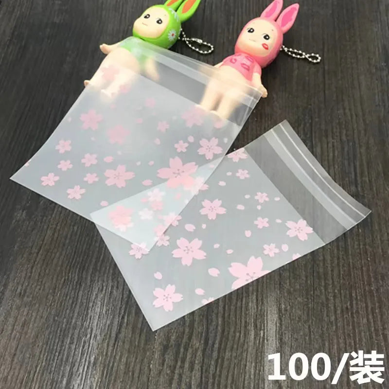 100pcs Transparent Cherry Blossom Packaging Bags Fresh Bags Dustproof Bags Candy Biscuits Jewelry Packaging Bags Reusable DIY