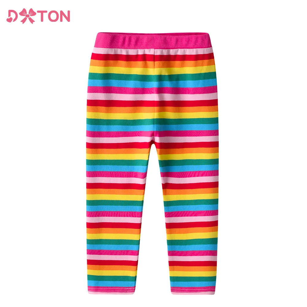 DXTON Girls Rainbow Striped Trousers Kids Cotton Casual Leggings and Pants Girls Tights Pencil Pants Children Clothing 2-12 Yrs