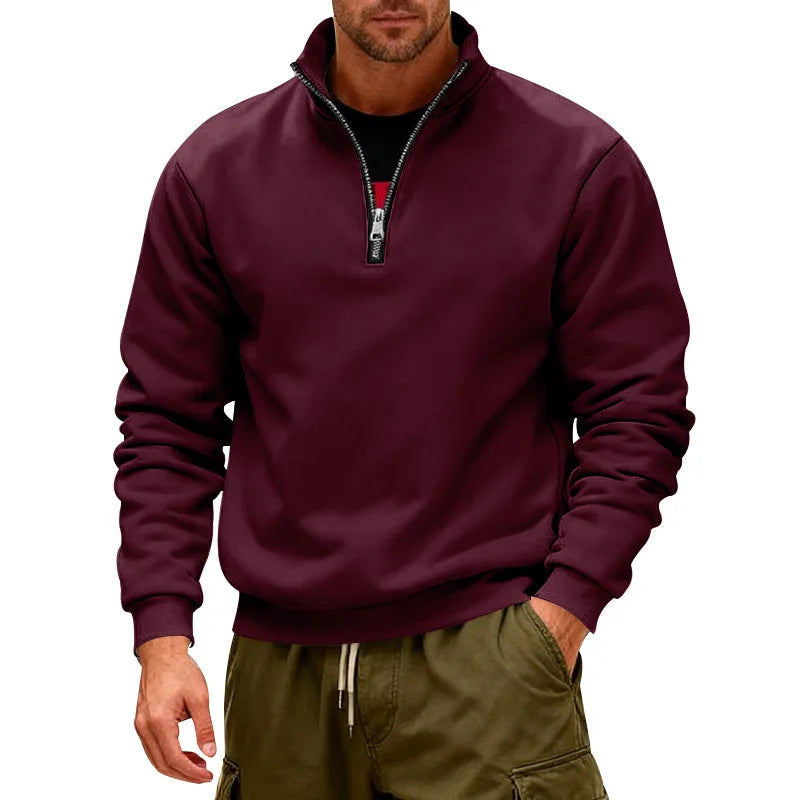 Cross-border winter velvet heavy loose outdoor men's warm half zipper stand-up collar pullover sports sweater men