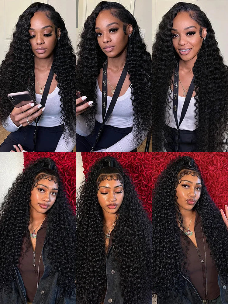 250 Density 100% Human Hair 46 Inch Water Wave Curly 13x4 13x6 Hd Lace Front Wigs Black Pre Plucked Deep Wave 360 Lace Front Wig