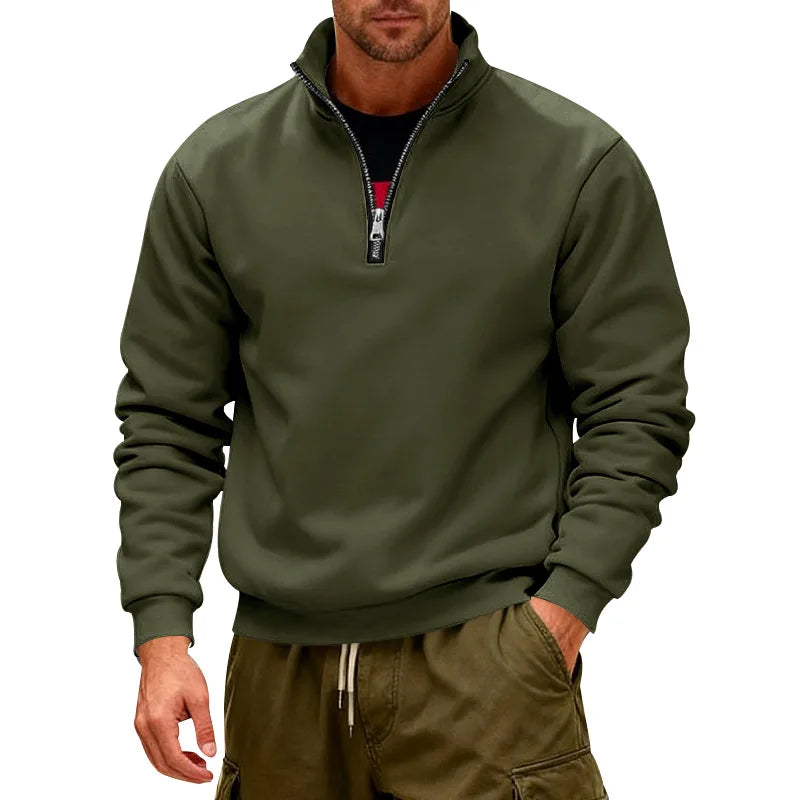 Cross-border winter velvet heavy loose outdoor men's warm half zipper stand-up collar pullover sports sweater men