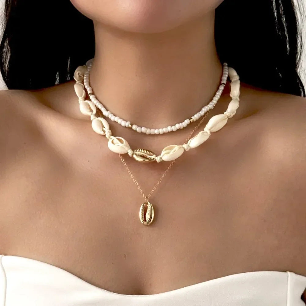 Fashion Bohemian Style Shell Necklace Double Layer Starfish Clavicle Chain Sweater Chain Gifts