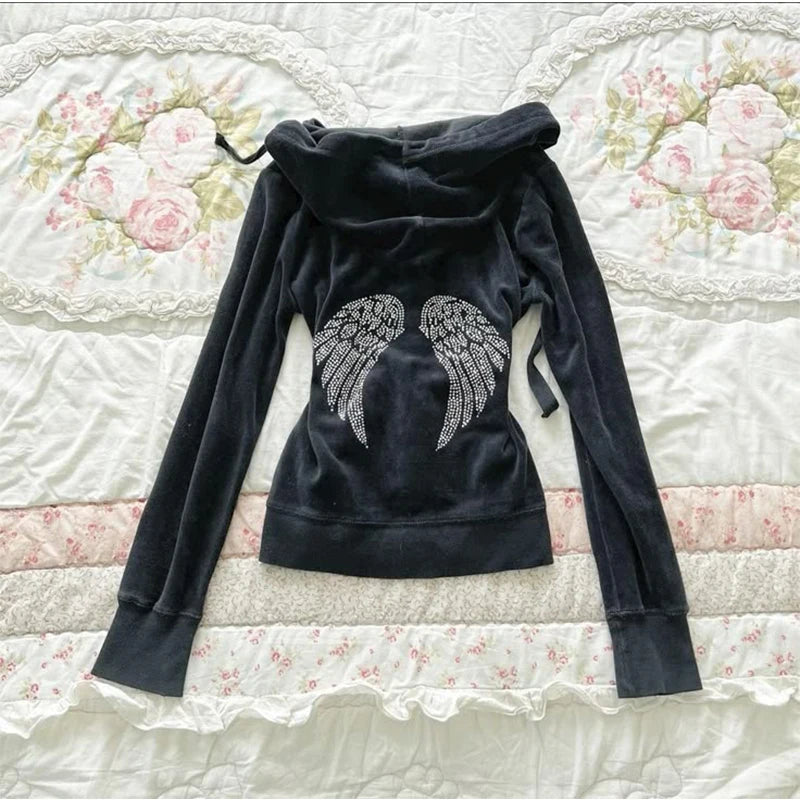 Women's Harajuku Style Collar Hoodie Autumn Winter Clothing Fashion Trend Slim Fit Zipper Street Style Jacket with Pockets 2000s