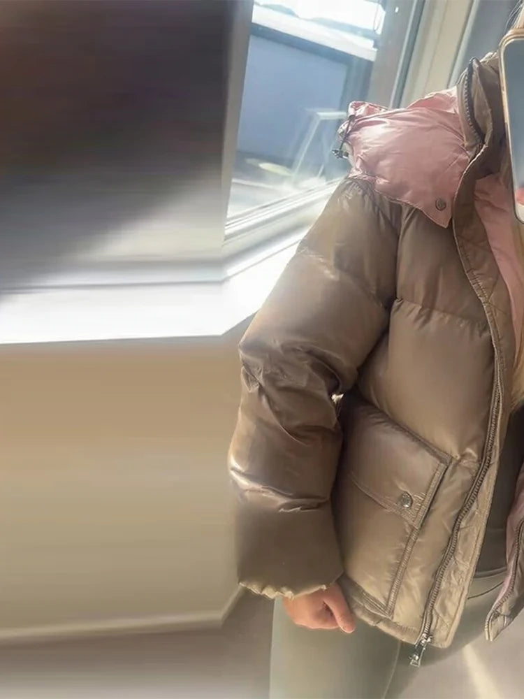 Lightweight Puffer Women's Warm Down Jacket Hooded Jackets Oversized Casual Chic Cotton Coat 2025 Winter New Female Outerwear