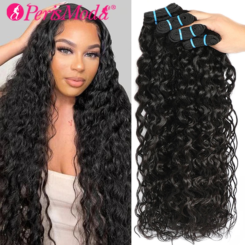 12A Water Wave Bundles Human Hair 100% Virgin Human Hair Extensions Brazilian Weaving PerisModa Natural Black Human Hair Bundles