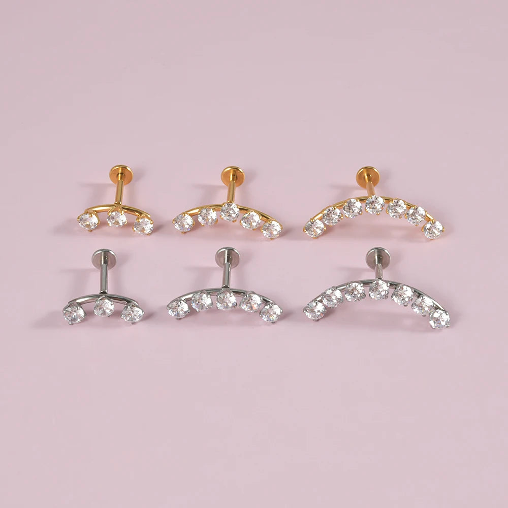 1PC Three/Five/Seven Stainless Steel Zircon Ear Tragus Cartilage Piercing Internal Thread Daith Lip Piercing Body Jewelry