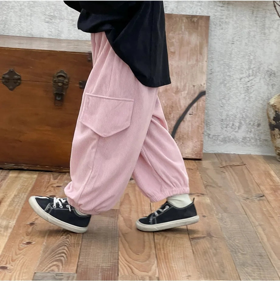 Autumn Children's Work Pants Solid Color Loose Casual Pants Men's and Women's Pants Casual Pants Versatile Children's Clothing