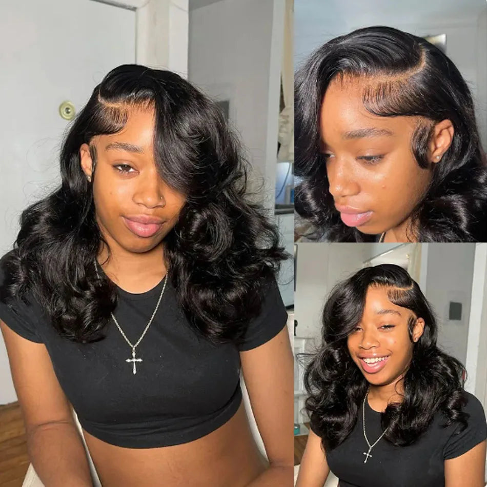 5X5 High 250 Density Body Wave Transparent Ready To Go Pre Plucked Short Bob Wig Glueless Human Hair Wigs For Women Loose Body