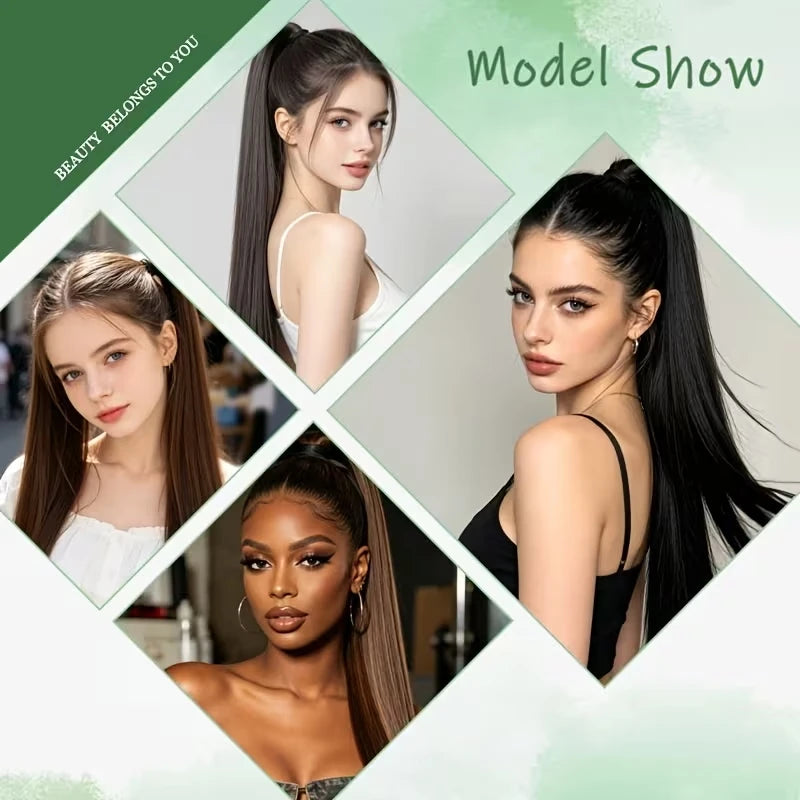 30Inch Synthetic Long Straight Hair Extension Ponytail Drawstring Fiber Hair Increase Volume And Length for Women Daily Use